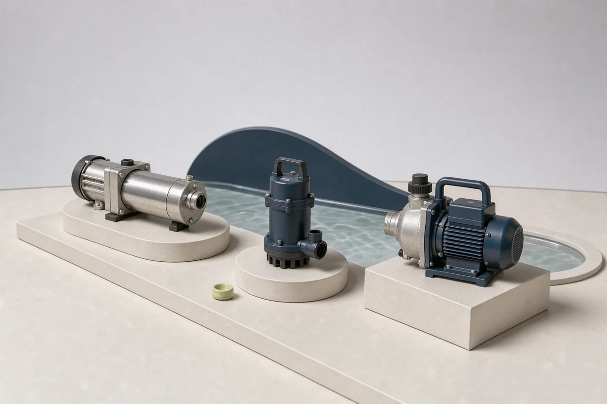 Verschillende pompmodellen op witte miniatuurpodiums